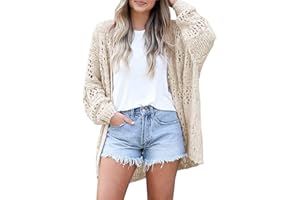 Mafulus Women's Crochet Cardigan Kimono Boho Long Sleeve Lightweight Soft Oversized Open Front Knitted Sweater