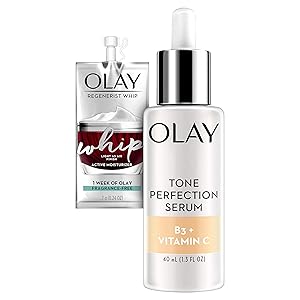 Olay Vitamin C Tone Perfection Serum, 1.3 Fl Oz + Whip Face Moisturizer Travel/Trial Size Bundle