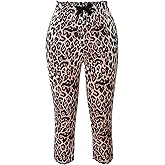 RoseSeek Women's Y2K Leopard Lace Cropped Leggings High Waisted Bowknot Skinny Workout Capri Pants