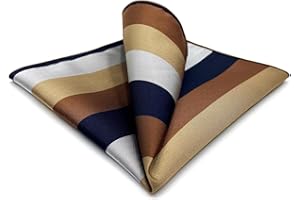 S&W SHLAX&WING Mens Pocket Squares Striped Pattern Business Gift Blue Brown Silky Touch