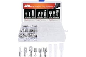 Nilight 480PCS Insulated Male Female Spade Terminals Quick Splice Assortment Tin Plated Open Barrel Copper Crimp Wire Connect