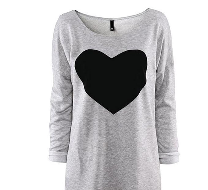 GBSELL Fashion Women Love Heart Printed Long Sleeved Round Neck T-Shirt (XL)