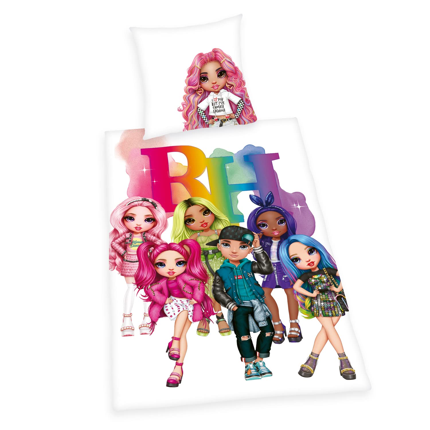 Rainbow High Bedding, Pillowcase approx. 80 x 80 cm, Duvet Cover approx. 135 x 200 cm, with Smooth-Running Branded Zip, 100% Cotton Renforcé