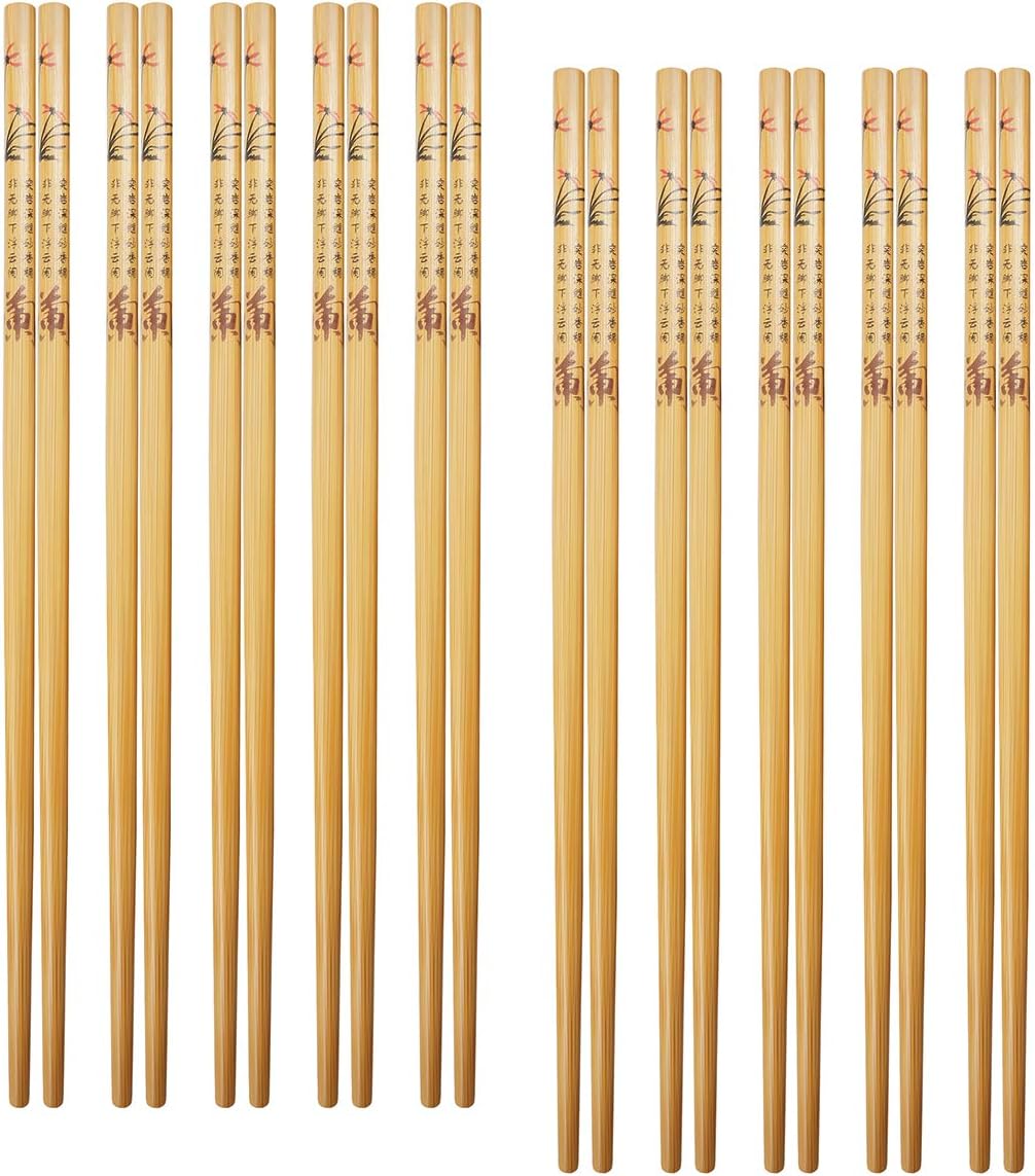 AckMond 10 Pairs Natural Bamboo Chopstick Reusable Chopsticks Set