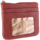 Buxton Large Leather ID Coin/Card Case Wallet, Rfid Blocking, Dark Red, One Size