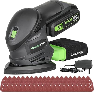 GALAX PRO 20V Cordless Detail Sander Dust Collection 20 Sandpapers Battery