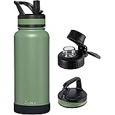 OLDLEY 32 oz Insulated Water Bottle With Straw, Stainless Steel Sports Water Cup Flask with 3 Lids(Straw, Spout and Handle Lid) Double Walled Travel Thermal Canteen Mug,Army Green