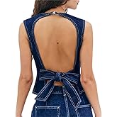Raruxxin Women Y2k Halter Denim Top Backless Tie Back Button Up Relaxed Fit Jean Vest Sexy Vintage Summer Going Out Tank Top