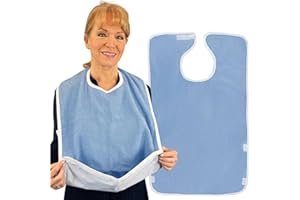 Adult Bibs - Waterproof Apron Set for Men, Women for Eating with Adjustable Strap - Washable Reusable Large Terry Cloth （30 x