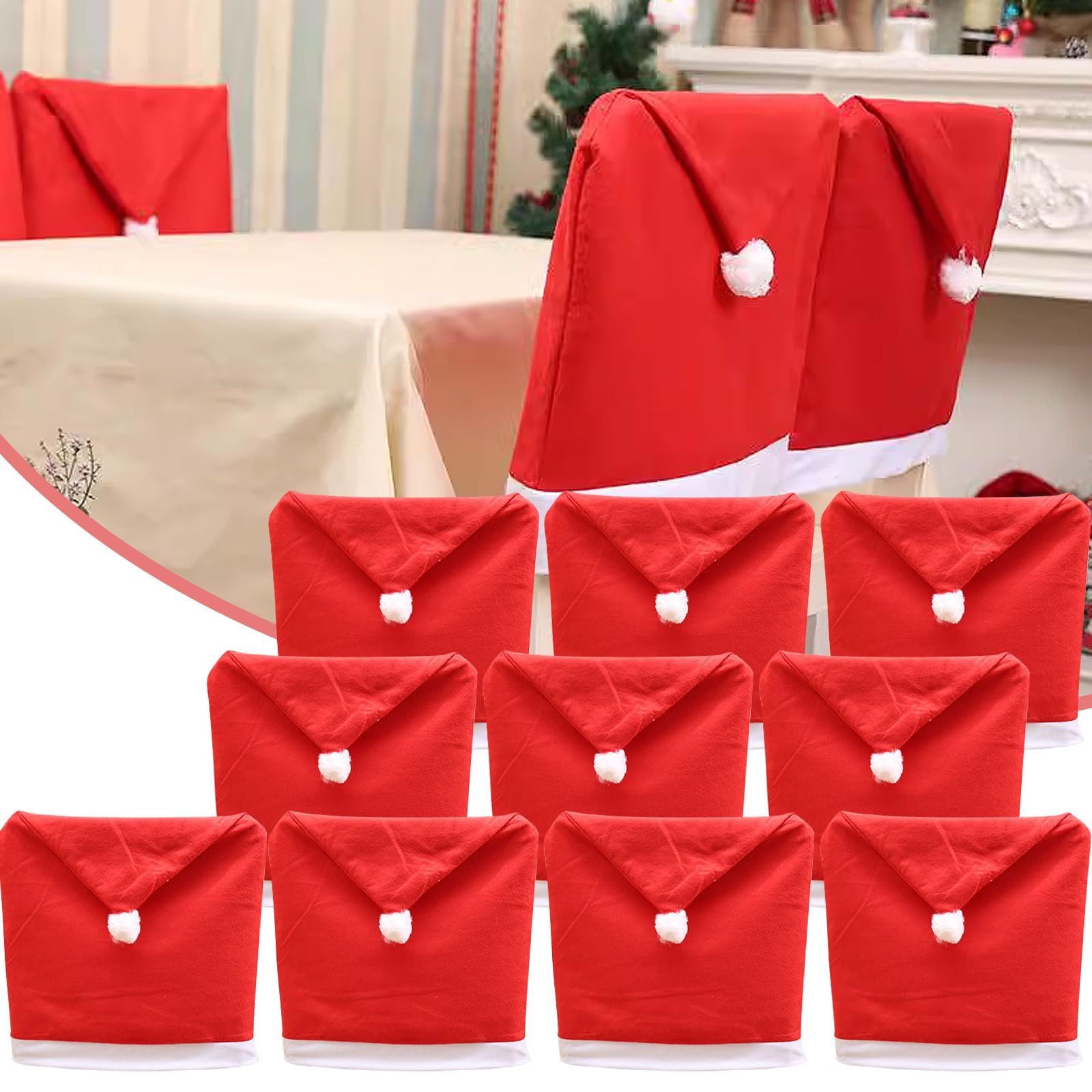 TATAFUN Christmas Chair Covers - Santa Hat Dining Room Chair Covers for Kitchen Party Decoration (Set of 4)
