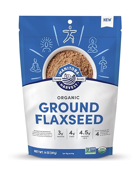 MANITOBA HARVEST ORGANIC GROUND FLAXSEED, 3G PLANT BASED PROTEIN AND 4.5G OMEGAS 3 & 6 PER 15G SERVING – PERFECT FOR SMOOTHIES, YOGURT & CEREAL – NON-GMO, ORGANIC, VEGAN, 14OZ (PACK OF 1)