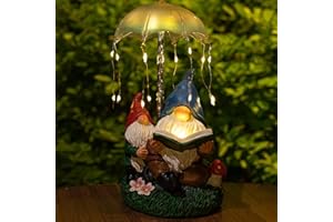 mopha Garden Gnomes Statues Outdoor Decor Gifts, Resin Figurines Outside Decoration Ornaments Clearance Gardening Decoration, Solar Powered Umbrella Fireworks Lights