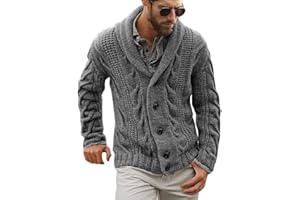 GAFENG Mens Shawl Collar Cardigan Sweater Cable Knit Button Chunky Long Sleeve Winter Fisherman Casual Cardigans