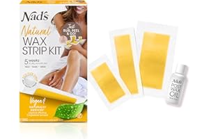 Nad's Wax Strips Kit Natural All Skin Types Wax Hair Removal For Women, 6 Face Wax Strips + 20 Body Wax Strips + 6 Bikini Wax Strips + Post Wax Oil