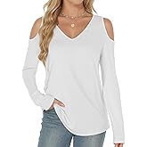Buauty Womens V Neck Cold Shoulder Tops Long Sleeve T Shirts Loose Basic Tops Sexy Casual Blouses 2026 Trendy Tshirt