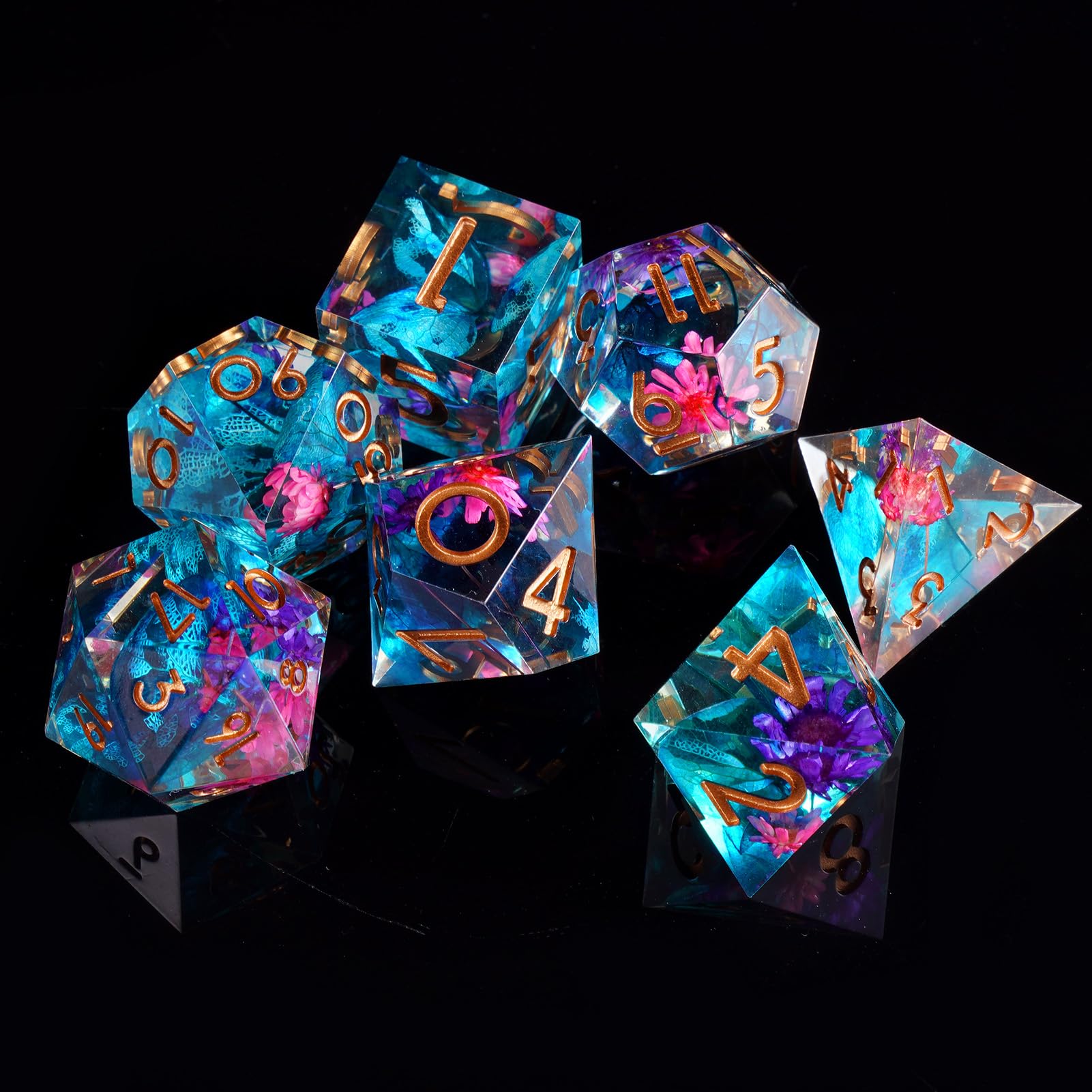 ORUZA 7 PCS Polyhedral DND Dice Resin Sharp Edge D&D Dice Set for Dungeons and Dragons RPG MTG Table Role Playing Games Die D20 D12 D10 D8 D6 D4 D% — image 1