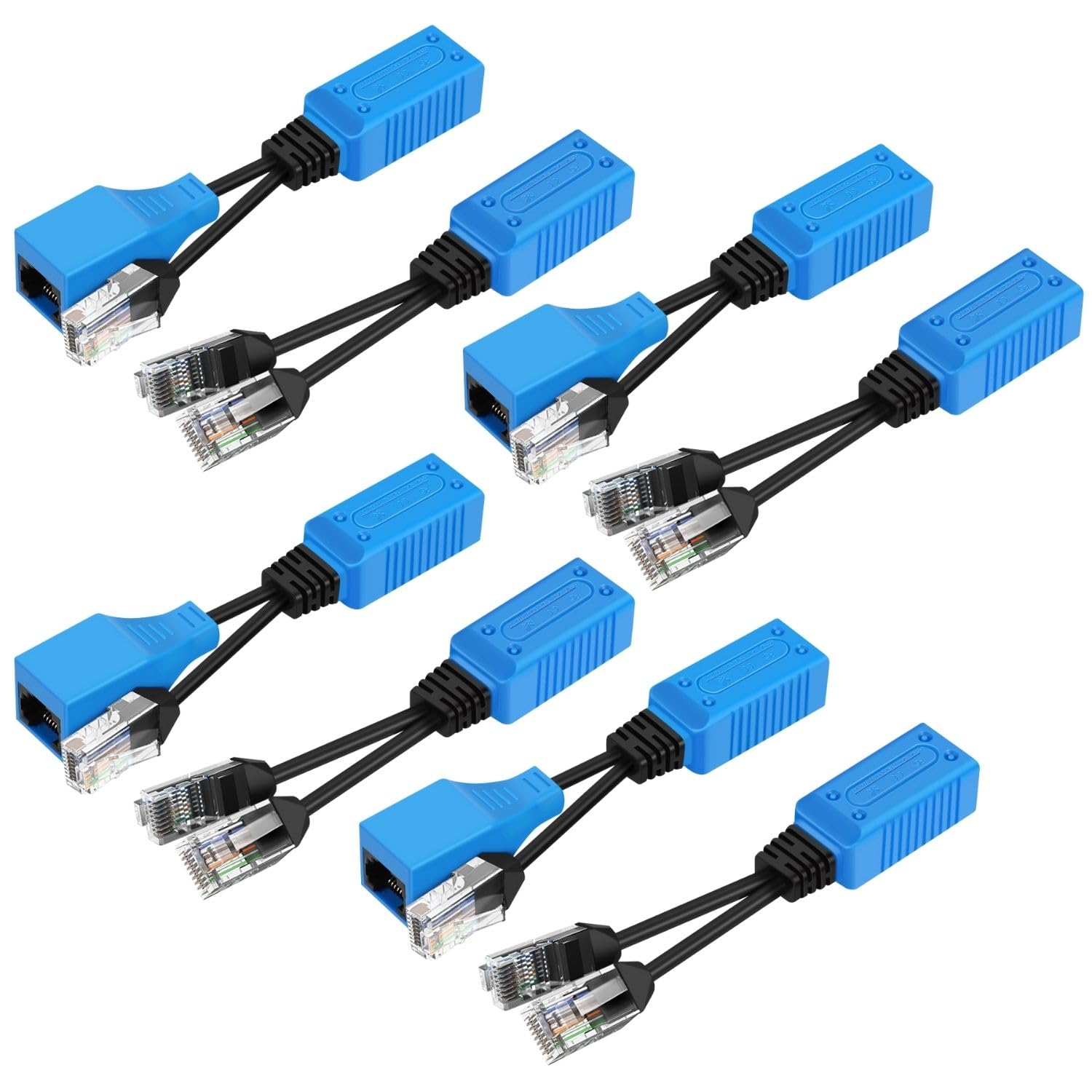 TNP RJ45 Ethernet Cable Combiner/Splitter Kit (4 Pair), 2 Male to 1 Female & 1 Male 1 Female to 1 Female POE Data Adapter LAN Ethernet Network Extender Y Splitter Cat5e Cat6 Cable for Surveillance