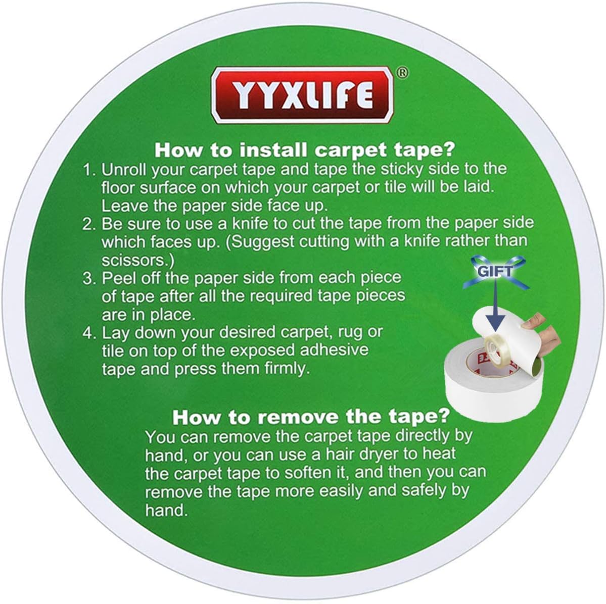 YYXLIFE Double Sided Carpet Tape for Area Rugs Carpet Adhesive Rug Gripper Removable Multi-Purpose Rug Tape Cloth for Hardwood Floors, Outdoor Rugs, Carpets.Heavy Duty Sticky Tape, 2Inch x 10 Yards, White - - 