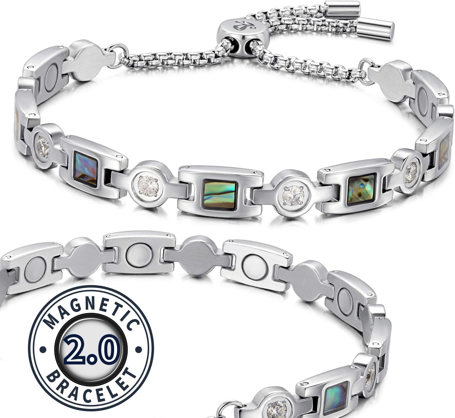 RainSo Women's Magnetic Bracelet - Elegant Stainless Steel Adjustable Jewellery with 3500 Gauss Strength, Silver