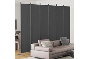 Helios&Hestia 6-Panel 6 ft Tall Indoor Folding Room Divider, Portable Privacy Screen, Freestanding Partition Separator, Temporary Wall Separation for Bedroom, Office, 120" W X 71" H, Dark Grey