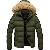 Pursky Men's Puffer Jacket Waterproof Winter Bubble Coats Ski Parka Fur Hooded