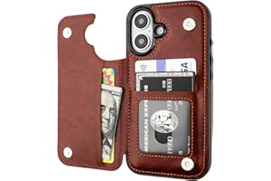 OT ONETOP ONETOP Compatible with iPhone 16 Wallet Case with Card Holder, PU Leather Kickstand Card Slots Case, Double Magnetic Clasp and Durable Shockproof Cover 6.1 Inch (Brown)