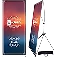 USCNC X Banner Stand Adjustable Fit Banner 23 x 63 to 32 x 78 Inch, Portable Travel Bag, Bigger, More Adaptable Advertising, Stores, Tradeshow, Restaurant, Event, Birthday & Party (2 PACk)