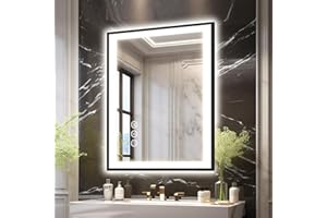 Megatex 20x28 LED Bathroom Mirror for Wall, Black (Metal, Aluminum) Framed, Front Light and Backlit, 3 Colors and Dimmable Vanity Mirror, Anti-Fog, Shatter-Proof, Memory (Horizontal/Vertical)