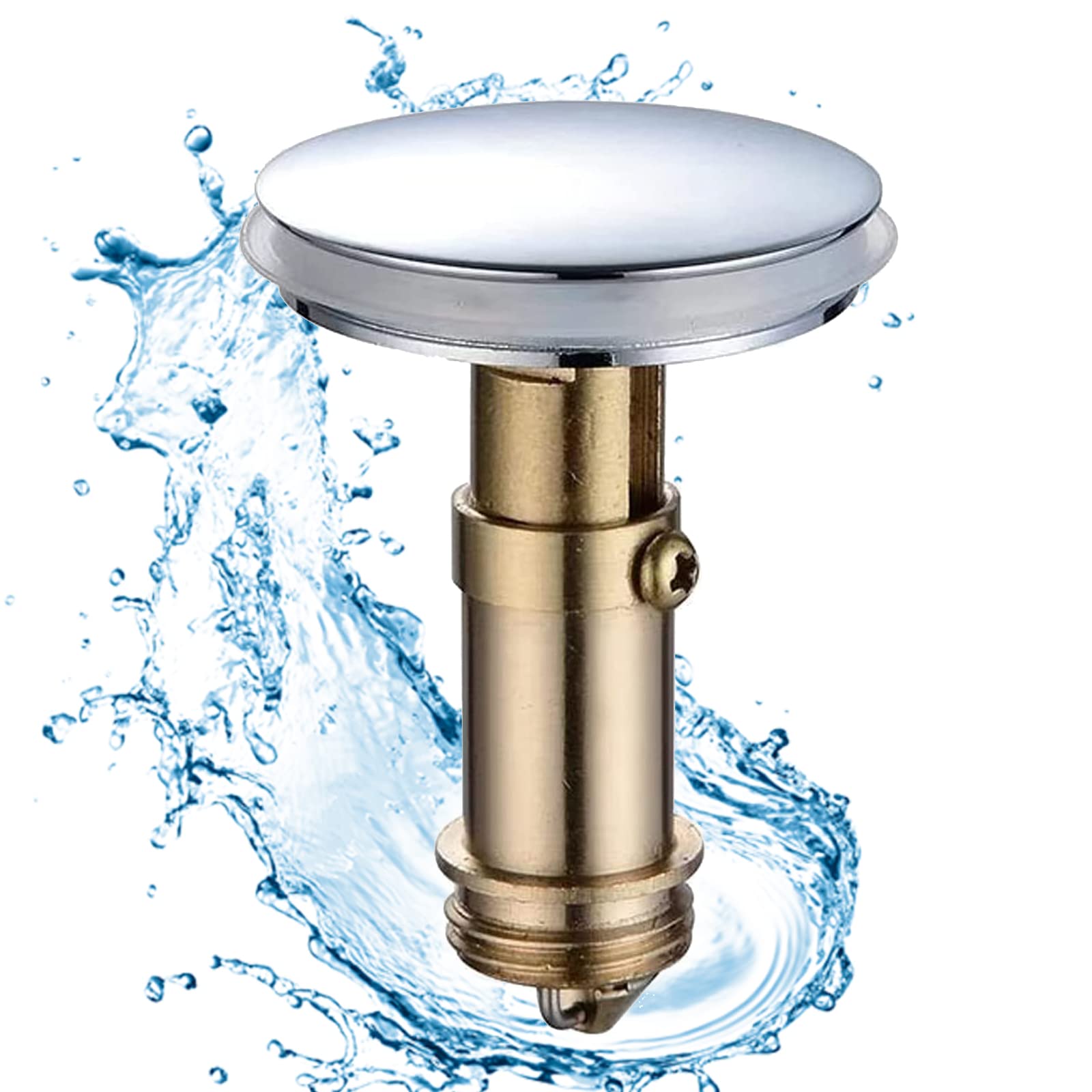 Pop Up Click Clack Plug Sprung Stopper, Pop Up Sink Plug Replacement 36mm Push Sink Drain Plug Pop-Up Stopper for Kitchen Bathroom Wash Basin Bath (Solid Brass Chrome Plating)