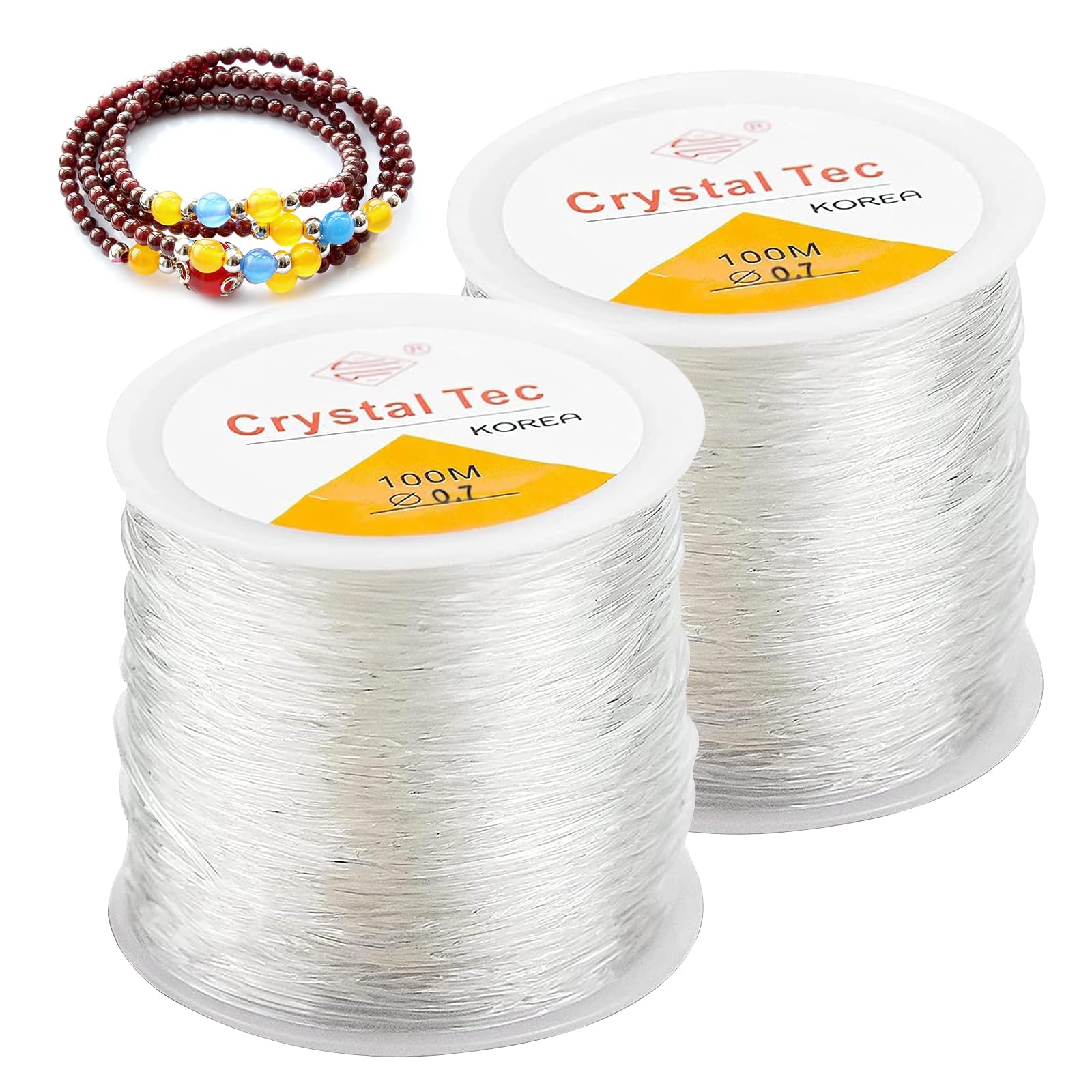 dogmoon Crystal Elastic Beading Thread, 2PCS 0.7mm Bracelet String Cord, Thread for Jewellery Making, Cord Clear Stretch Bead Hanging Christmas Ornaments Making(100m)