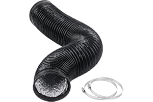 Yoodelife 6 Inch 5 Feet Black Air Ducting, Flexible 1.5m Length Aluminum Dryer Vent Hose for HVAC Ventilatio with 2 Clamps
