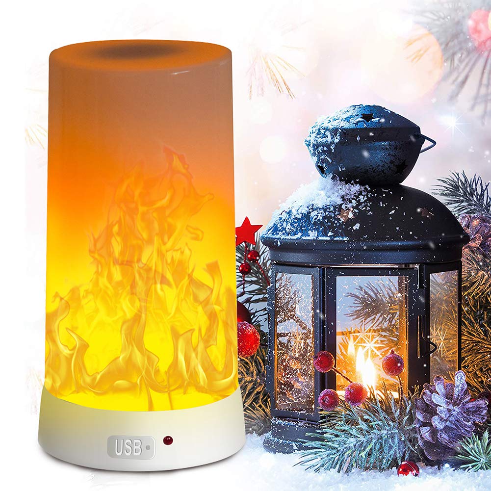 PDGROW LED Flame Effect Light, USB Rechargeable Fire Flame Effect Night Light, Desk/Table Light Lamp Waterproof with Magnetic Base & Hanging Hook for Christmas, Party, Indoor/Outdoor Use
