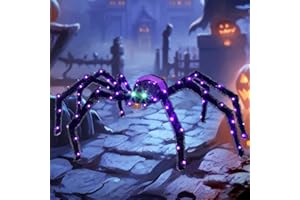 Halloween Decorations Outside Giant Spider - HOYECHI Outdoor Halloween Decor Lighted Spider 4.2FT, Light Up Spider with 90 LED Lights, Ground Stakes, for Front Yard Porch Gardens Lawns Party