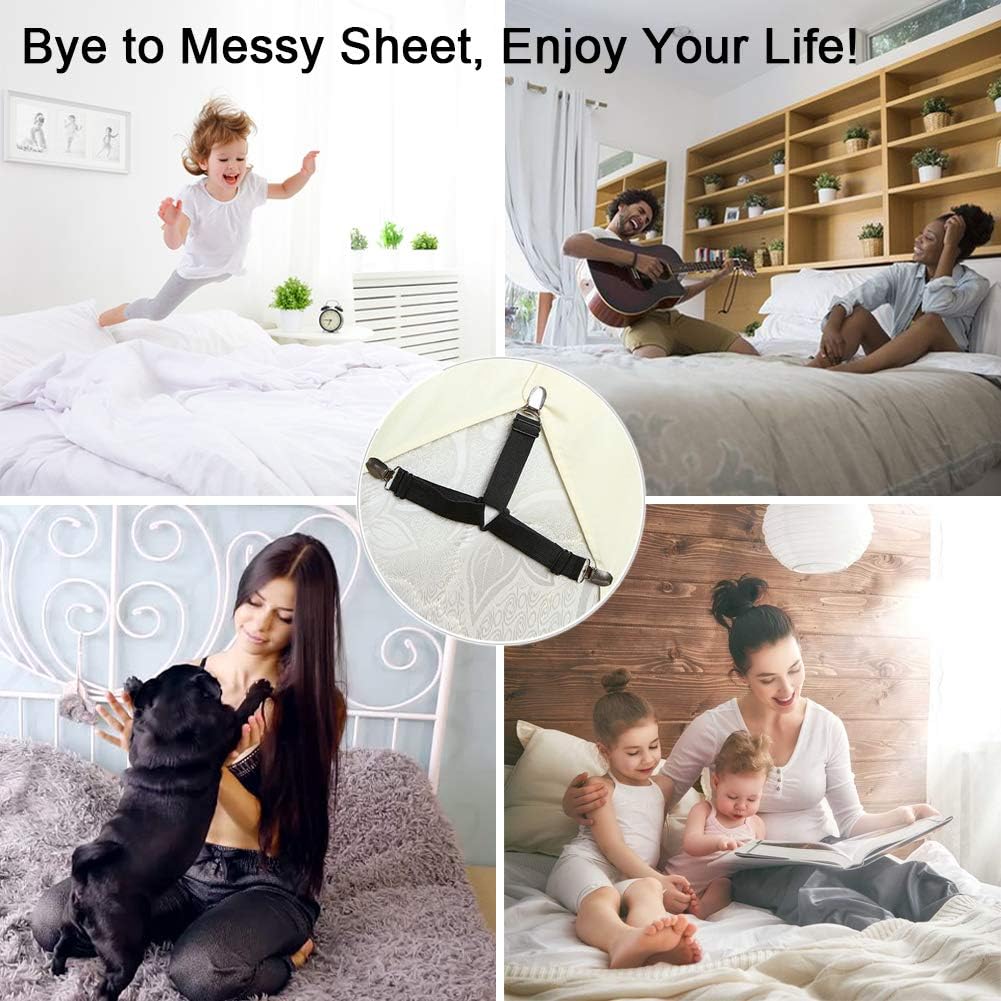 Fitted Sheet Clips, Bed Sheet Suspenders for Adjustable Beds, Bed Sheet Fasteners, 4 PCS Elastic Bed Sheet Grippers Heavy Duty, Bed Sheet Holder Straps Set for Crib Twin XL Full California King Queen: Home & Kitchen