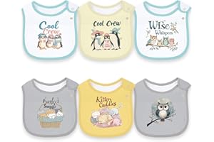 MAIWA Baby Bibs for Boys and Girls, Waterproof Cotton 6 Pack, Drool and Mealtime