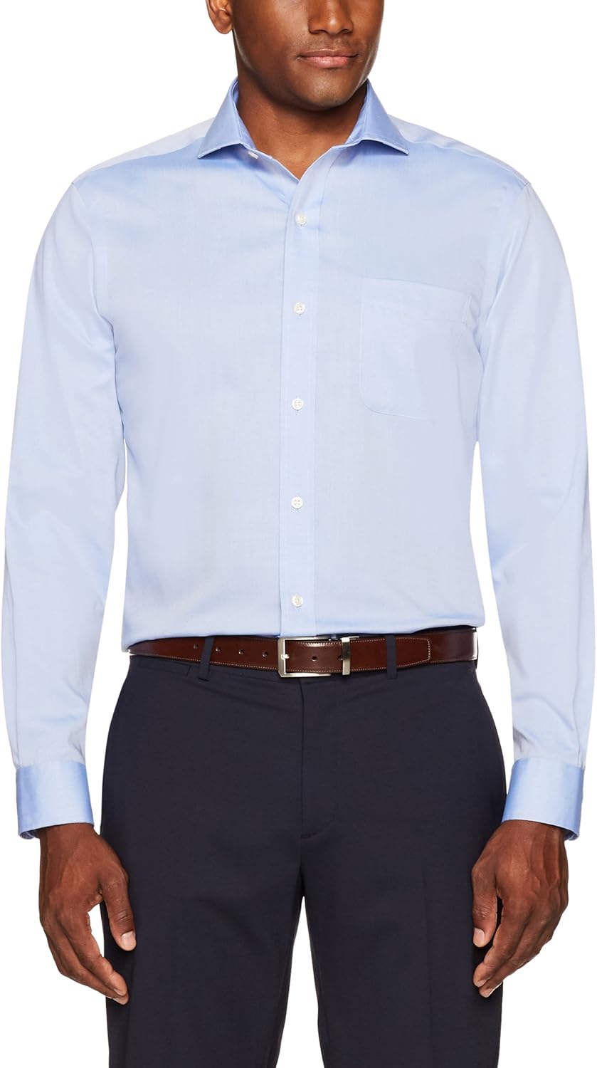  Brand - Buttoned Down Men's Classic Fit Cutaway-Collar Solid Pinpoint Dress Shirt, Supima Cotton Non-Iron: Clothing