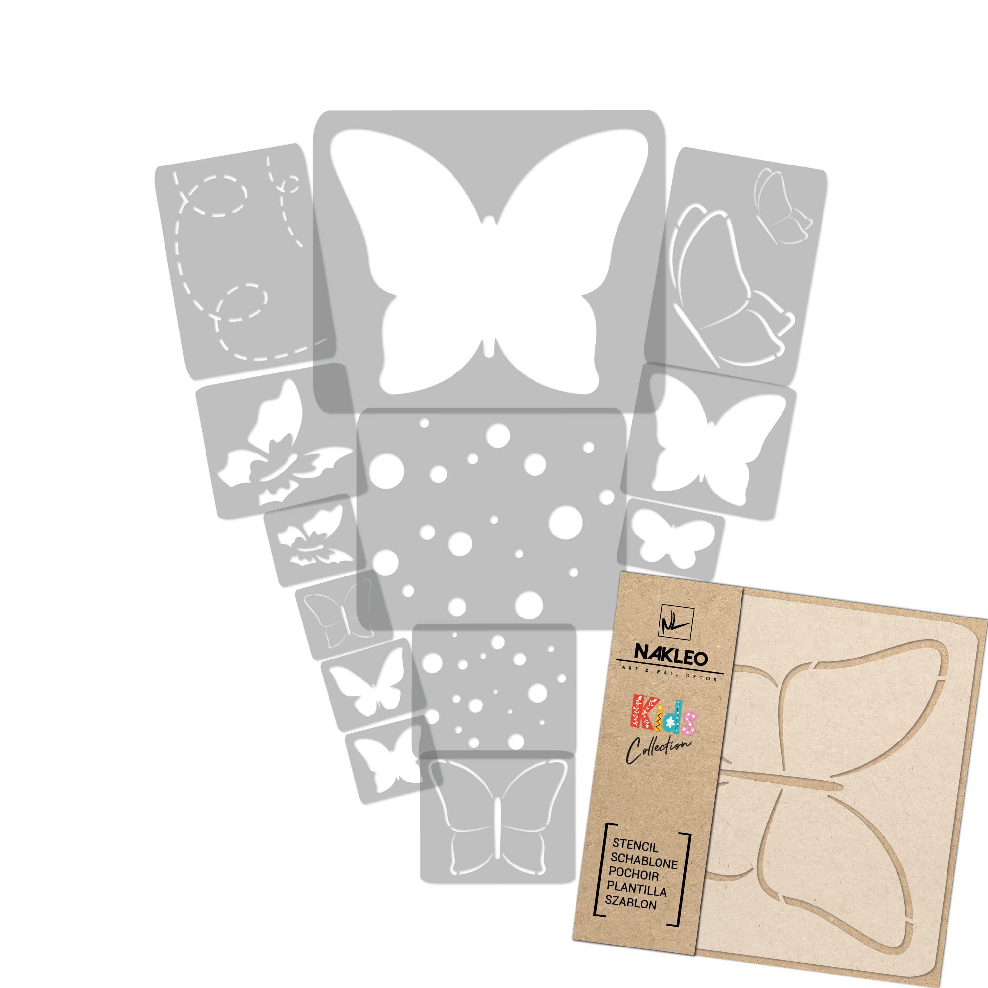 NAKLEO Painting Stencils Set for Nursery Room, 14 Pcs Templates 9x12 to 23x34cm Butterfly, Plastic and Reusable Drawing Stencils, Decor, Craft DIY Wall Furniture