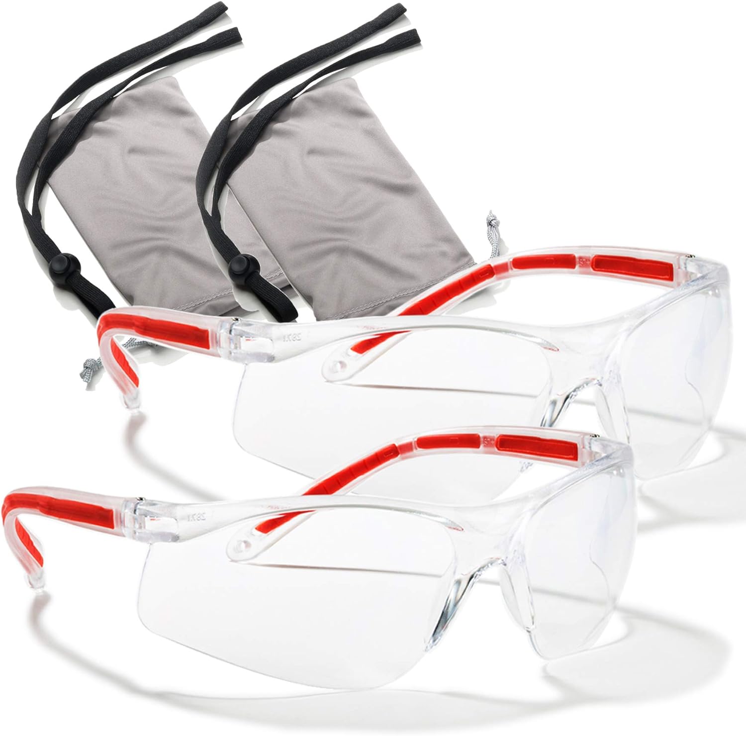 Clear Eye Protection Safety Glasses - Comfort Eyewear with Our Superlite, SuperClear Lens Technology (2 Clear Pair, 2 Cases, 2 Neck Cords)