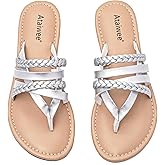 Ataiwee Women's Casual Flat Slide Sandals - Dressy Comfortable Criss Cross Strappy Summer Sandals,Open Toe Multi Strap Beach Flat Thong Sandals.