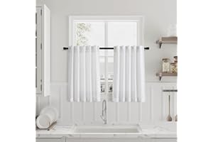 NANSPRING White Tier Curtains for Kitchen Windows 24 Inch length Back Tab Linen Small Cafe Curtains Half Window Country Rustic Boho Farmhouse Semi Sheer Short Curtains for Basement RV Laundry Camper 30x24
