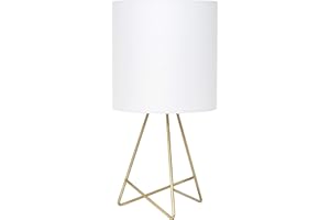 Simple Designs LT2066-GDW 13.5" Down to the Wire Metal Table Lamp with Fabric Shade, Gold with White Shade