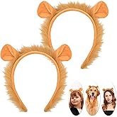 Vovii 2Pcs Lion Ears Headband for Women and Girls, Furry Animal Ears Headbands Hair Accessories for Adult Halloween Cosplay Costume Makeup Washing Face
