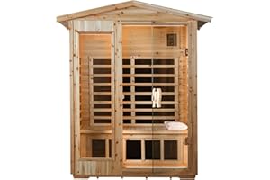 KUNSANA Far Infrared Sauna Room for 2 Persons Low EMF Home Indoor/Outdoor Saunas Canadian Premium Hemlock Wood-Sweating Detox-Colored Light Spectrum-LCD Display-Bluetooth
