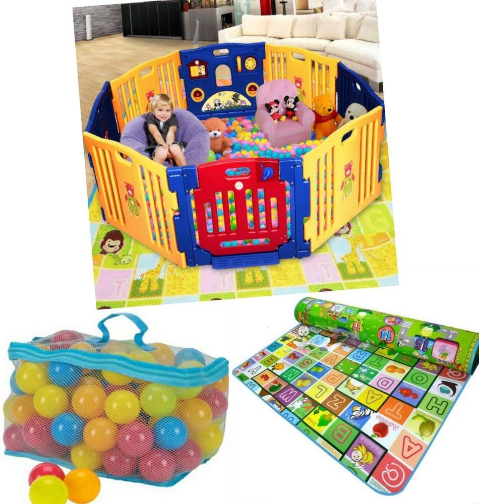 Baby Playpen w/Activity Playmat 100 Coloured Balls Indoor Outdoor Use