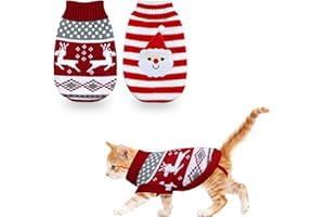 PAYHTOW 2 Pack Cat Christmas Sweater, Knit Turtleneck Cat Sweater Clothes Reindeer Santa Christmas Sweaters Outfit for Cats Kitten Puppy Small Dogs XS