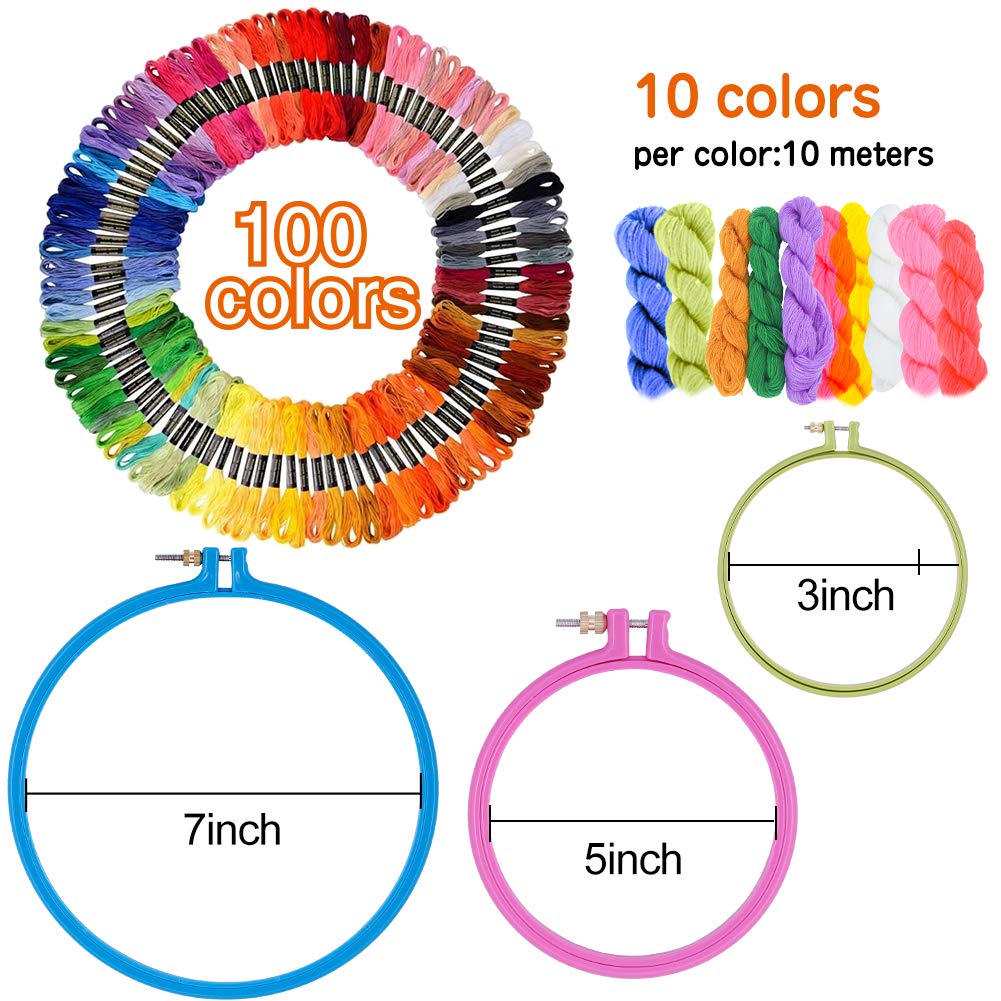 JUPEAN Punch Needle Embroidery Kits, 156 Pcs Punch Needle Tool, 110 Pcs Embroidery Thread and Hoops, Punch Needles Kit for Beginners