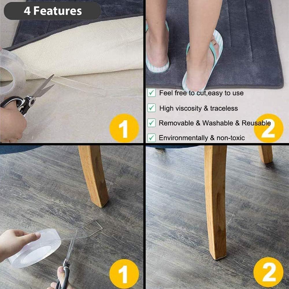 Multipurpose Nano Grip Tape Reusable Removable Washable Double Sided Sticky Strips Seamless Traceless Tape Adhesive Kitchen Holde(1.98IN /9.85FT) : Office Products