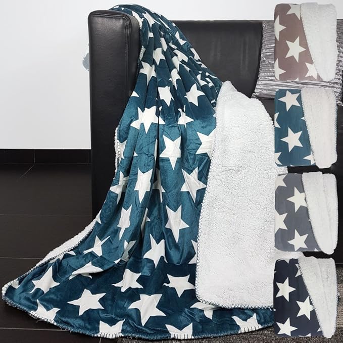 PROHEIM Wendedecke mit Sternen superweiche Kuscheldecke Wohndecke mit glänzender Vorderseite und wärmenden Rückseite Tagesdec