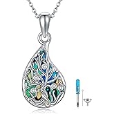HKPATOP Tree of Life Urn Necklace for Ashes 925 Sterling Silver Abalone Shell Cremation Pendant Memorial Keepsake Jewelry for Women