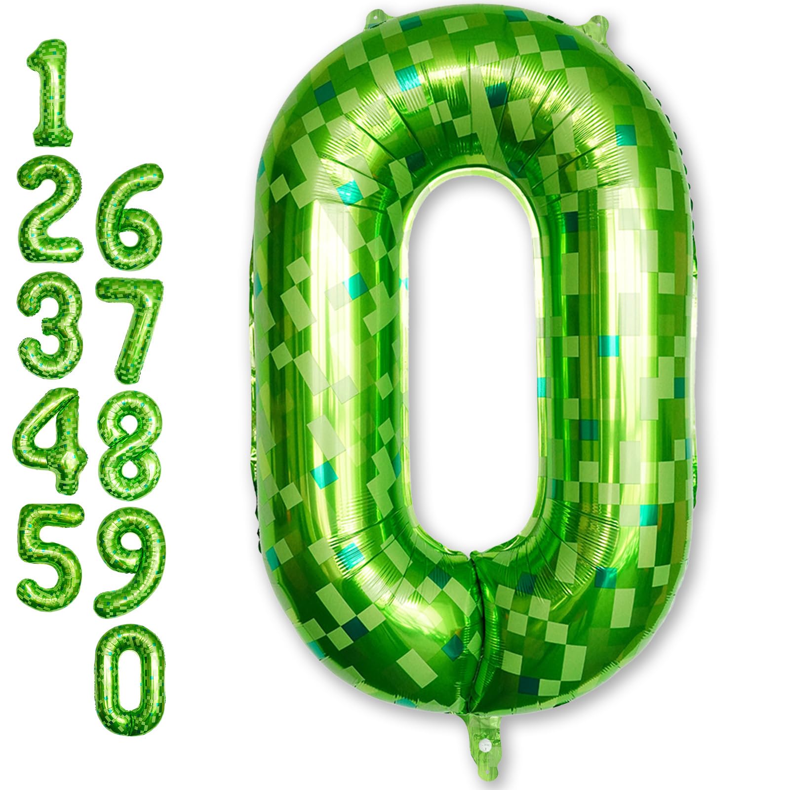 40 Inch Lime Green Pixel Number 0 Balloon for 10th Birthday Decoration, Large Dark Kelly Green Foil 0 Balloons for Boys Ten Year Old Birthday Video Game Forest Golf Theme St. Patrick's Day Party